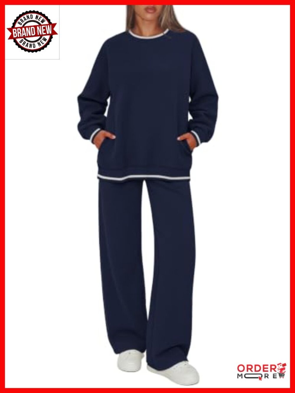 Women's 2 Piece Sweat Set Oversized Sweatshirt Wide Leg Sweatpants Pockets